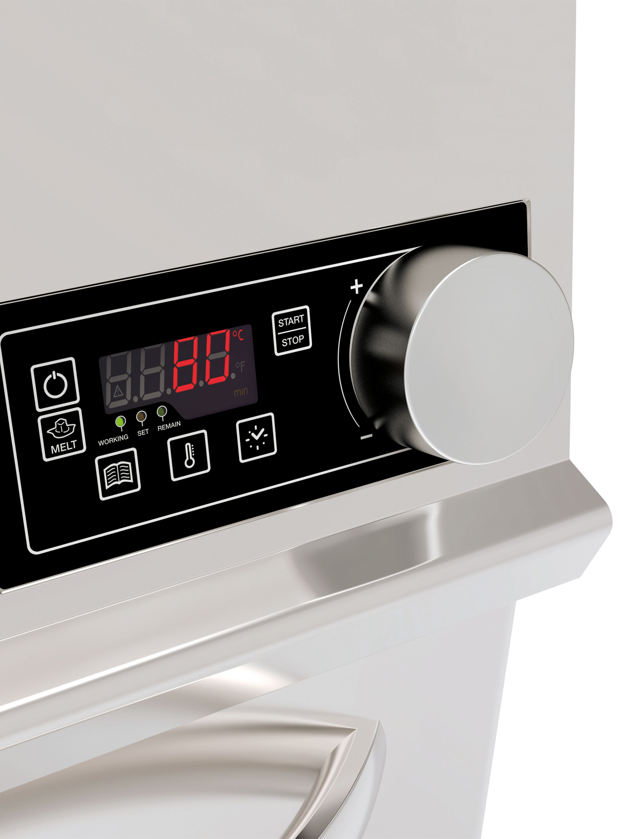 timer di un forno tecnoinox che indica una temperatura di 80 gradi