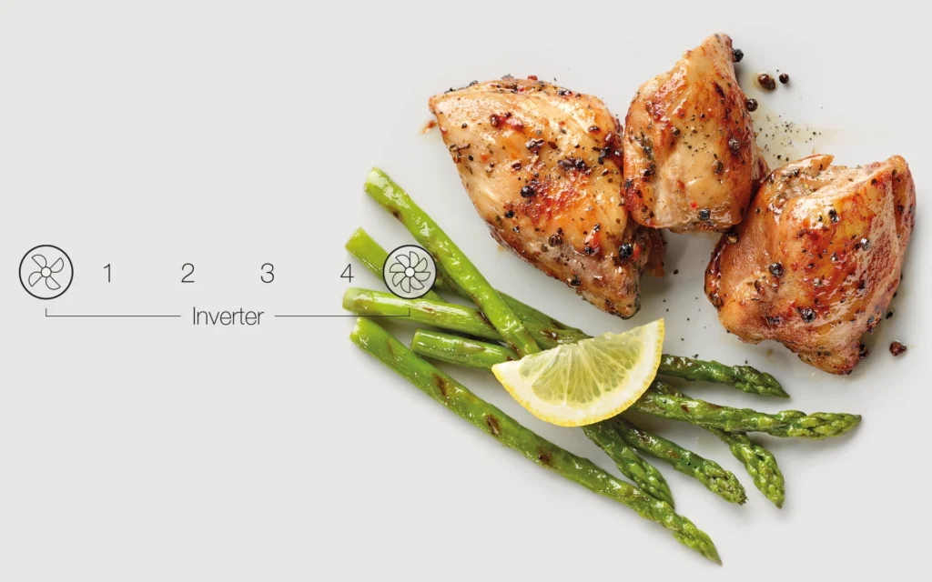 Salmone con asparagi e spiegazione della modalità inverter dei forni Tecnoxombi